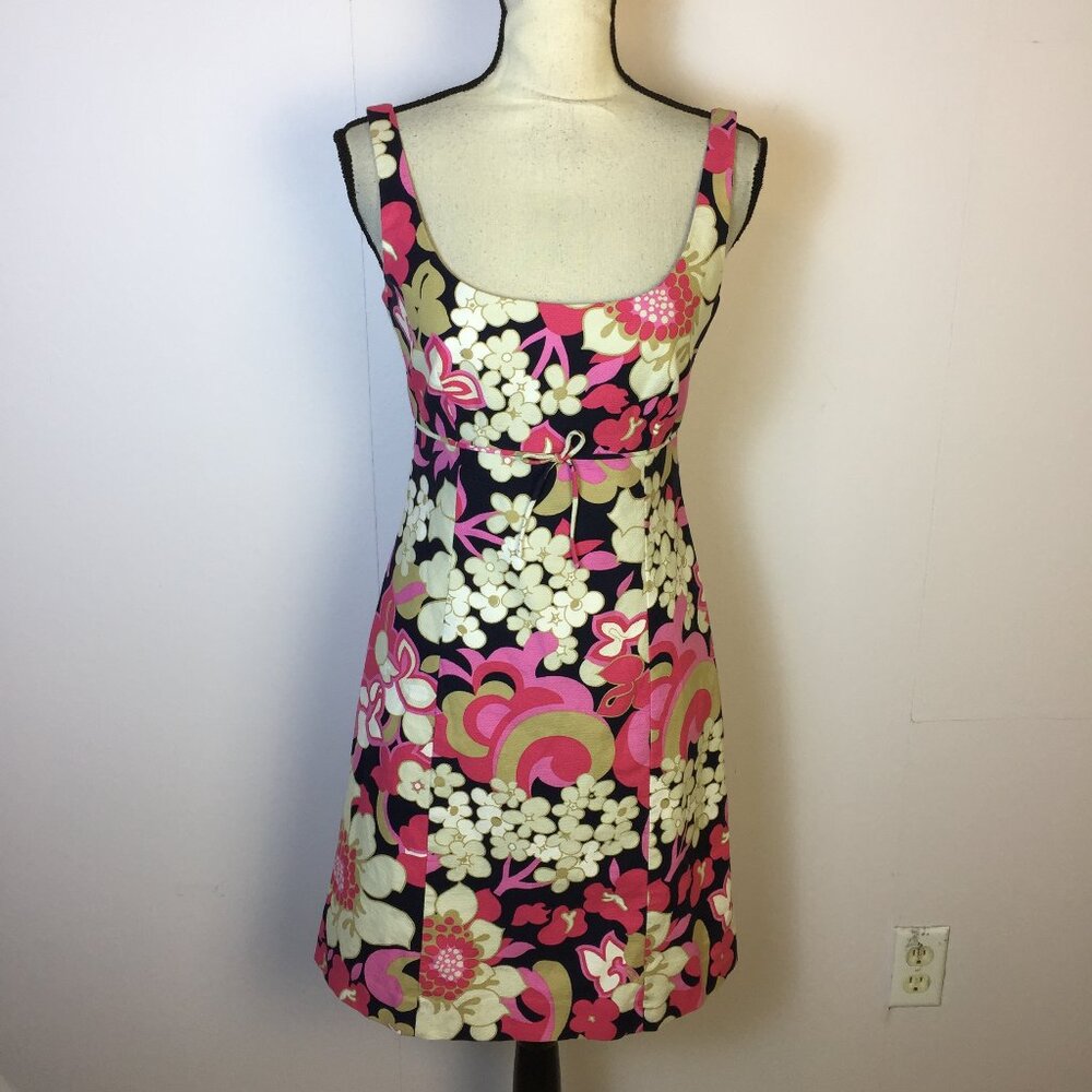 J. Crew A-line Mini Dress Size 4 Womans Navy Pink Floral Square Neck Sleeveless